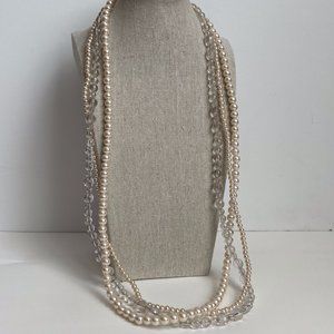 Vintage Multi 3-Strand Faux Pearl Acrylic Beaded Necklace 30” L
